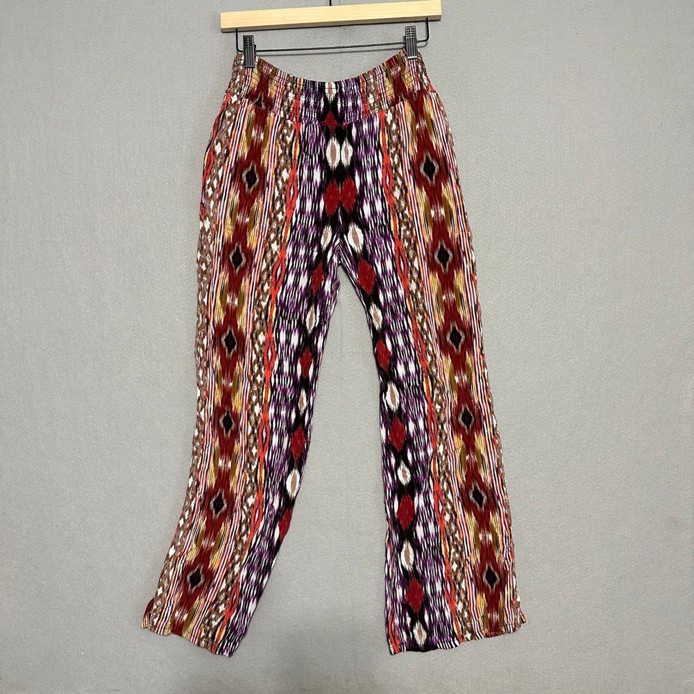 Bisou Bisou Michele Bohbot‎ Womens Small Ikat Tribal Print Wide Leg Pants Purple